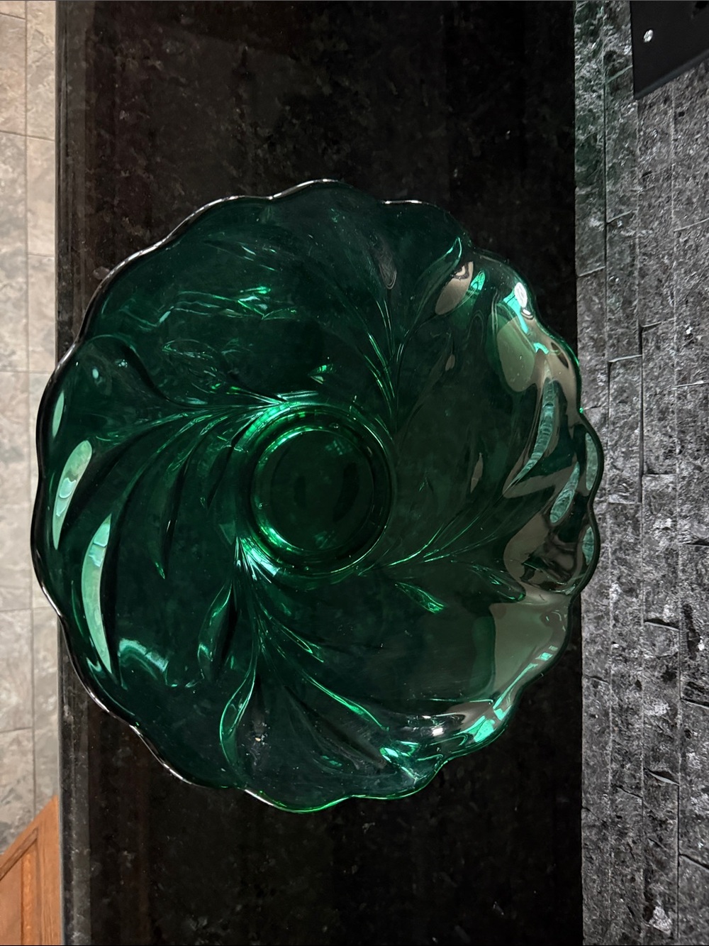 Vintage Emerald Green Swirl Glass Decorative Bowl